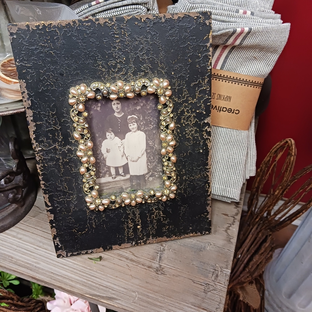 Gold and Black Ornate Picture Frame with Vintage Accents